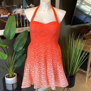 Betsey Johnson Peach Ombré High Low Lace Halter Dress